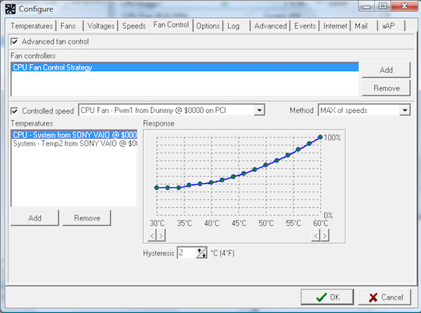 Screenshot del software SpeedFan