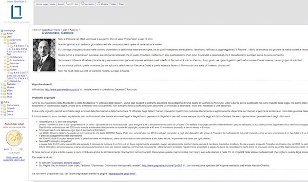 Screenshot del sito web LiberLiber