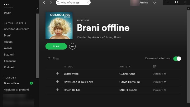 Ascoltare Spotify offline su Windows